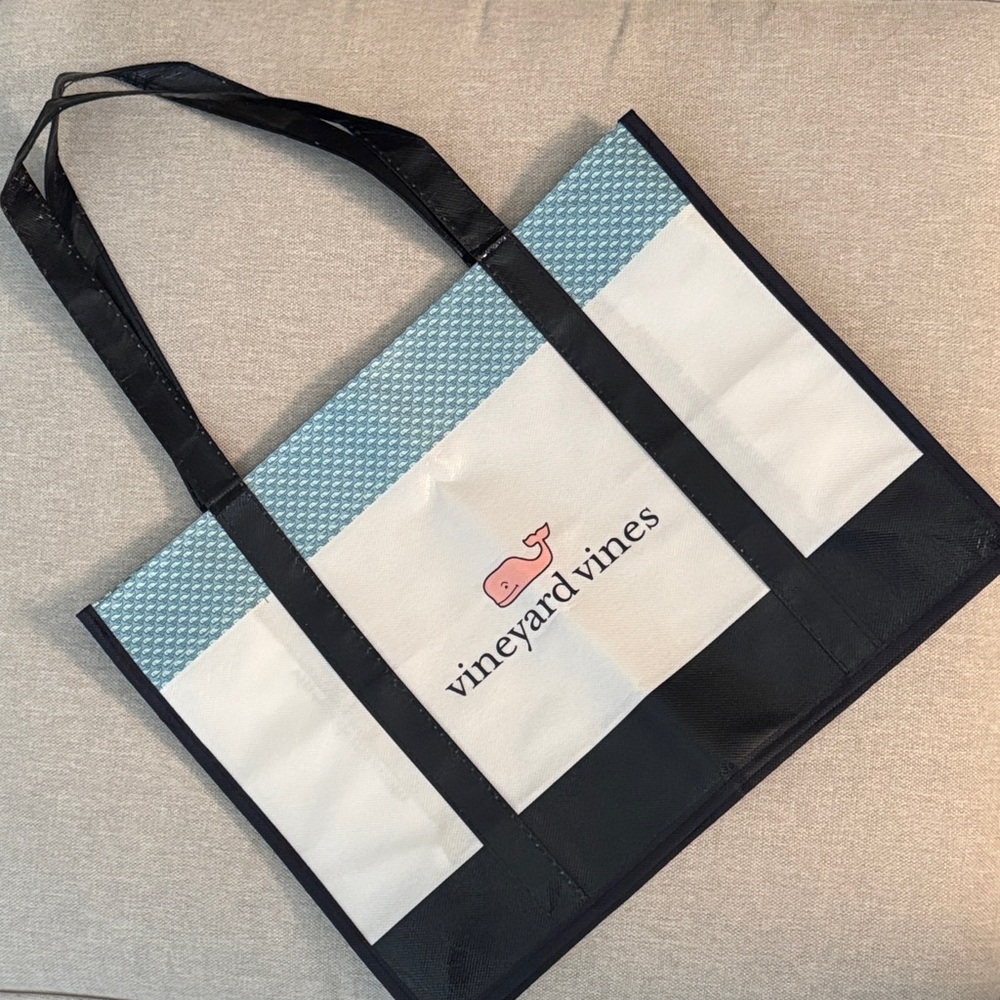 NEW Unused Vineyard Vines Reusable Shoppers Tote-Blue/White Double Sided Logo